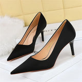 BIGTREE Spring Fashion Simple Matching High Heels Slim Heels Shallow Mouth Pointed Party Stripper Satin Women's Sngle Shoes