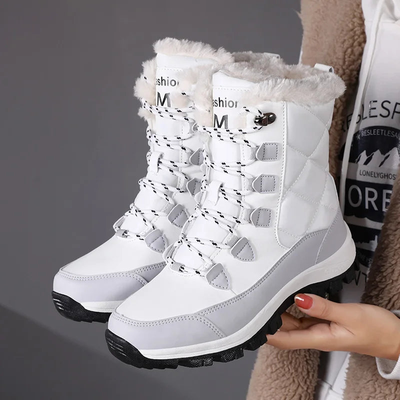 Winter Women's Snow Boots High Top Plus Velvet Women's Cotton Shoes Outdoor Warm Casual Shoes Comfortable Non-slip Hiking Boots