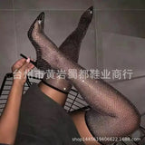 European and American plus size over-the-knee boots women's summer full rhinestone pointed toe high heel long high sock boots