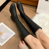 Women Black High Heel Long Boots Fashion Autumn Winter Warm Knee High Boots Soft Leather Thigh High Boots Shoes Zipper Size 42