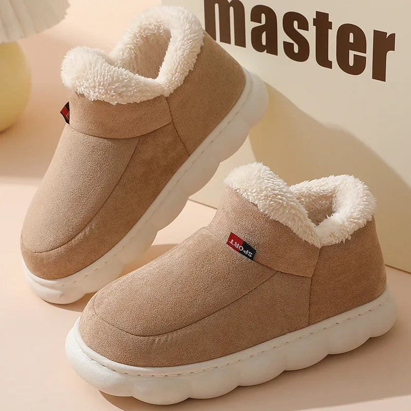 Comwarm Winter Fur Shoes Women Warm Men Shoes Outdoor Plush Shoes Indoor House Shoes Antiskid Platform Fuzzy Shoes Fur Boots