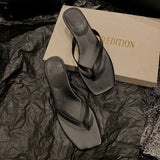 JOZHAMTA Size 34-42 Women Mule Sandals Real Leather Flip Flops Kitten High Heels Summer Shoes Casual Beach Home Slides Slippers