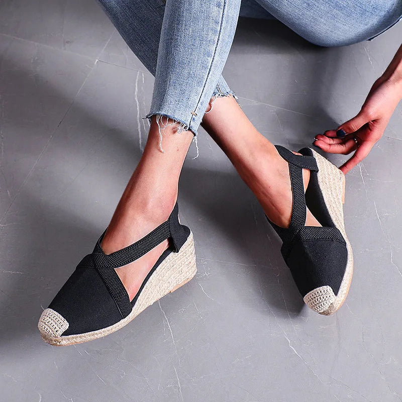 Summer Women's Sandals 2024 Straw braided Wedge Heels Espadrille Sandals Big Size Female Shoes Female Gladiator Slingback Shoes