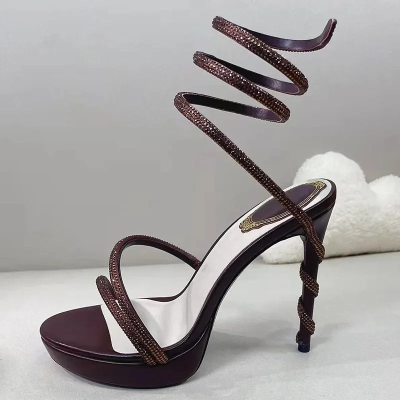 Summer Platform Sandals Woman Rhinestone Ankle Snake Twine Around Wedding Shoes Women High Heels Gladiator Sandals Women