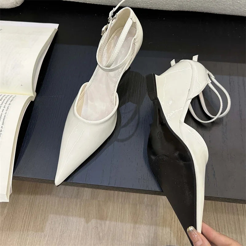 Eilyken Fashion Pointed Toe Wedges Heels Women Pumps Fashion Double Buckle Strap Sandals Wedding Party Mule Shoes