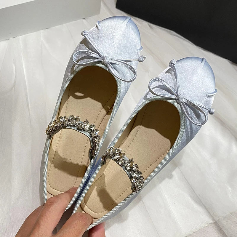 Women Flats Mary Janes 2025 Casual Rhinestones Spring Fashion Female Shoes Ballet Flat Slides Ladies Outside Sandals Footwear