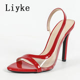 Liyke Sexy Slingback Sandals Women 2025 Summer Fashion Cozy Open Toe Slip On Back Strap Shoes Red High Heels Sandalias De Mujer