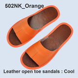 Genuine Cow Leather Slippers Homes in indoor slipper summer men women elderly non-slip cool sandals casual single Slides shoes