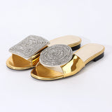 Designer Women Gold Flat Sandals Slides Mule Shoe Luxury Brand 2022 Shoes Woman Ladies Summer Flip Flops Slippers Fashion