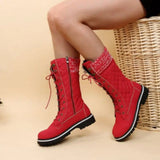 Waterproof women's winter boots with faux fur thermal Women Boots Mid-calf Wedge High Heel Platform Lace Up Zip Ladies Pumps Fem