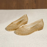 Women's New PVC Hollow Low Heel Summer Fashion Shallow Mouth Single Shoes Casual Sandals