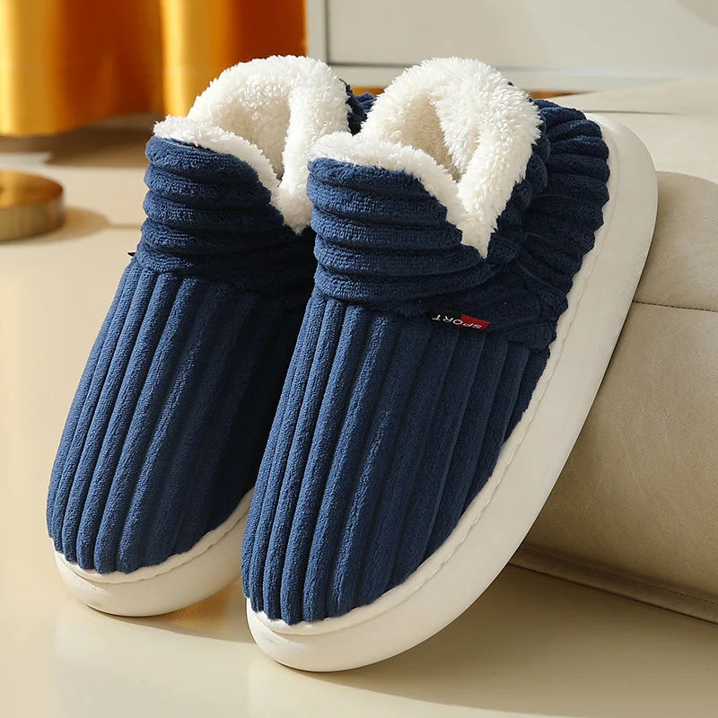 Comwarm Winter Fur Shoes Women Warm Men Shoes Outdoor Plush Shoes Indoor House Shoes Antiskid Platform Fuzzy Shoes Fur Boots