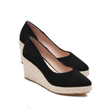 LIHUAMAO Suede wedge shoes women pumps pointed toe high heels platform espadrilles shoes same as princess