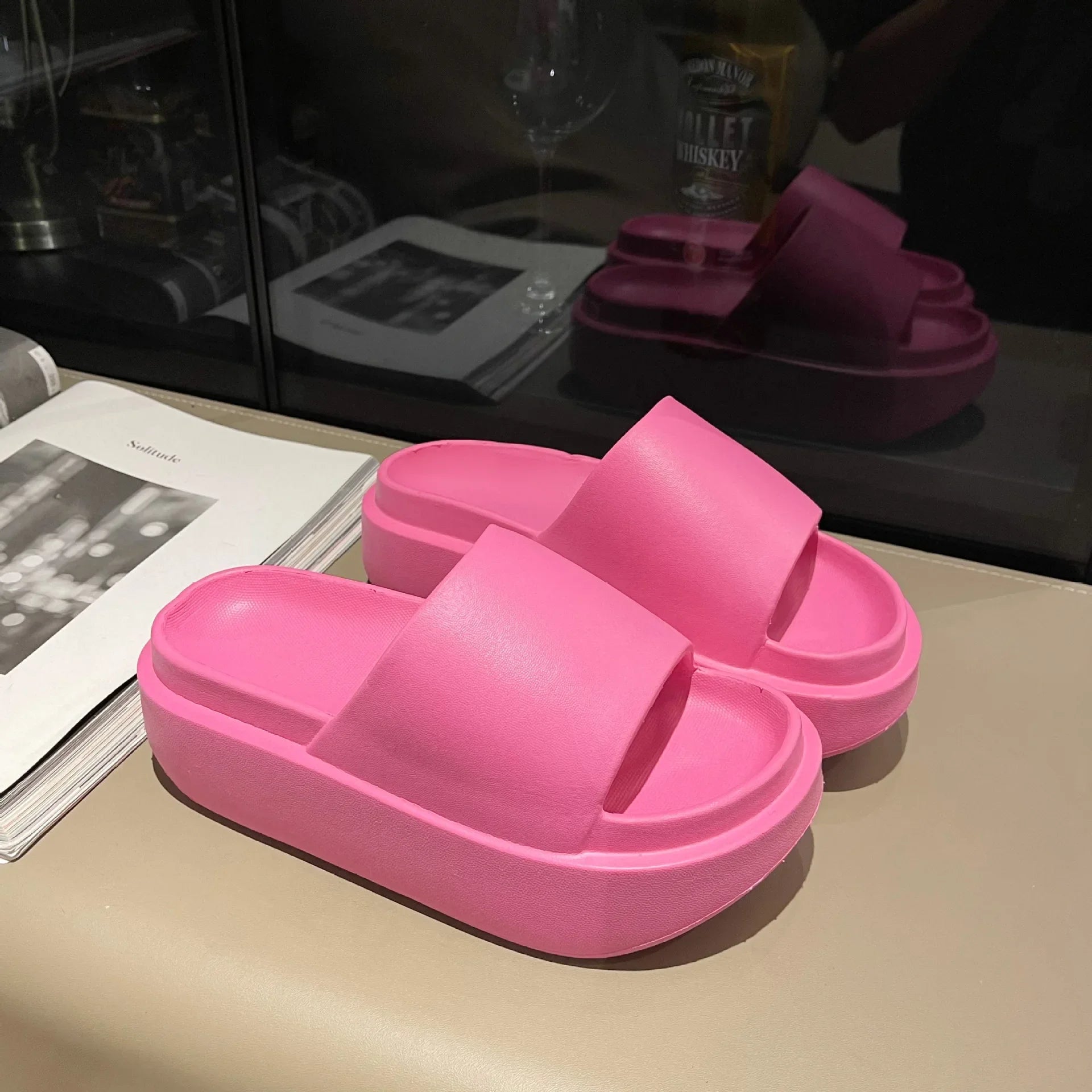 6cm New Thick Sole EVA Slippers for Women Fashion Home Platform Slippers for Summer Outwear Non Slip Elevated Slippers for Women