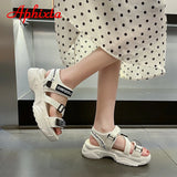 Aphixta 2023 New Summer Hook & Loop Platform Sandals Women Beach Cool 3cm Heel Shoes Letters Slides Plus Size 42