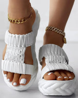 Slippers Women Braided Peep Toe Platform Sandals Summer Gladiator Sandals Shoes Thick Heels Ladies White Sandalias Casual