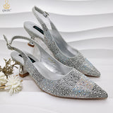 QSGFC INS Ensemble de chaussures à talons élégants pour femmes en couleur or et sac assorti, chaussures à talons hauts en forme de coin avec strass creux