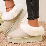 Women's synthetic suede snow boots, warm plush shoes without LACES, thick soles, non-slip, warm, cotton lined, winter