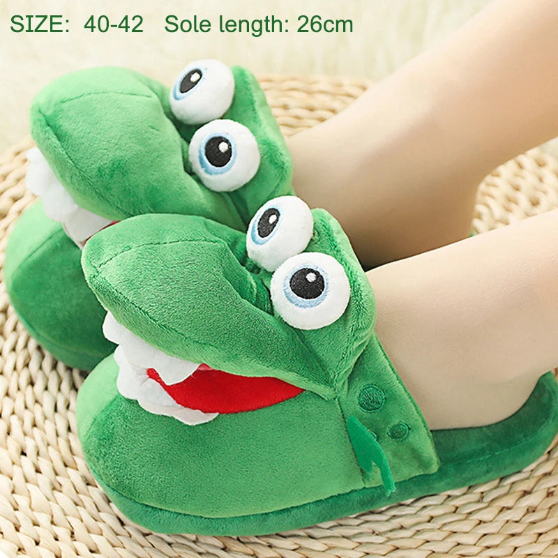 Cartoon Crocodile Cotton Slippers With Moving Mouth Funny Home Cotton Shoes Winter Walking Warm Christmas Gift For Men Women