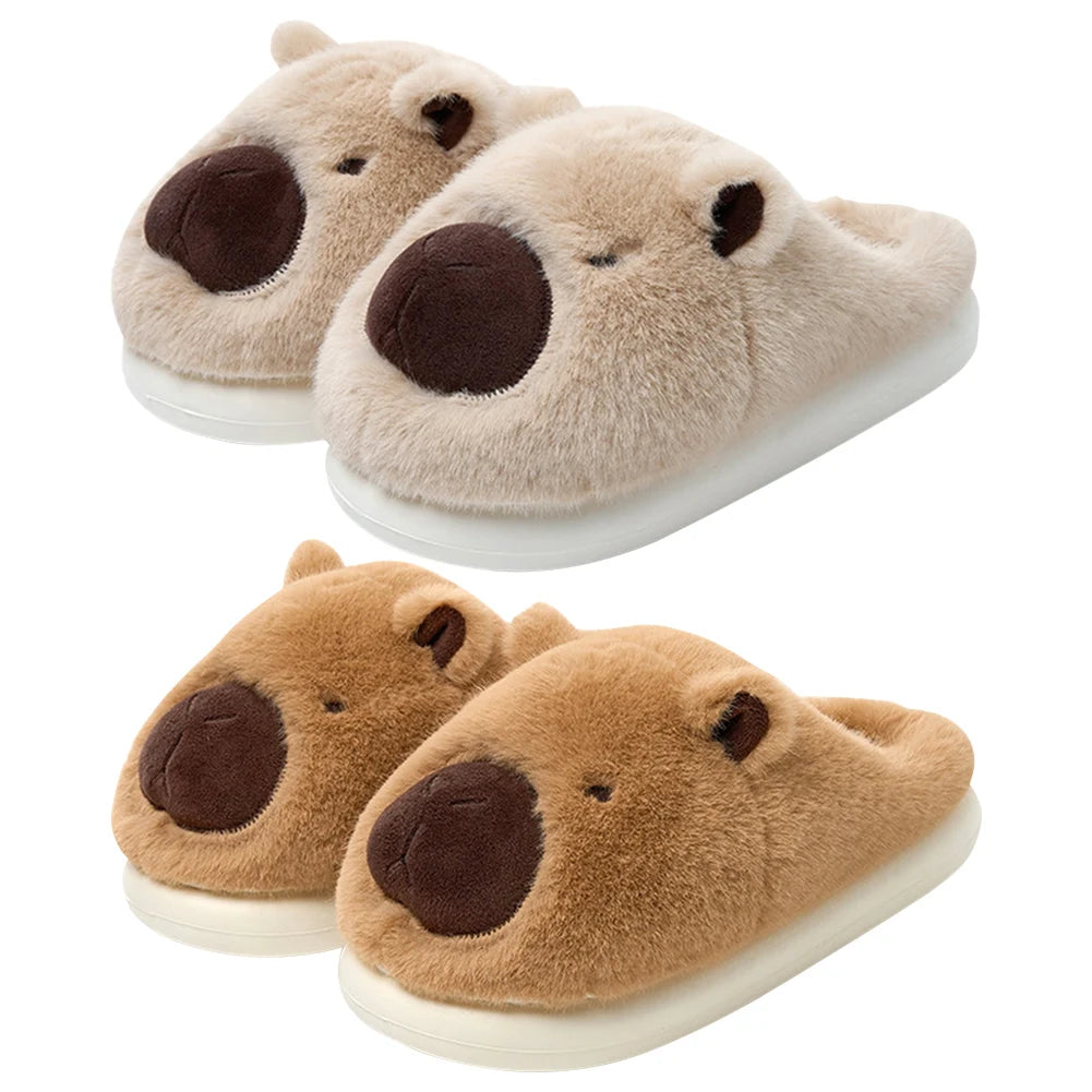 Cute Cartoon Capybara Slippers Winter Warm Women Cotton Slippers Anti-Skid Comfortable Furry Animal Slippers Slip-on House Shoes