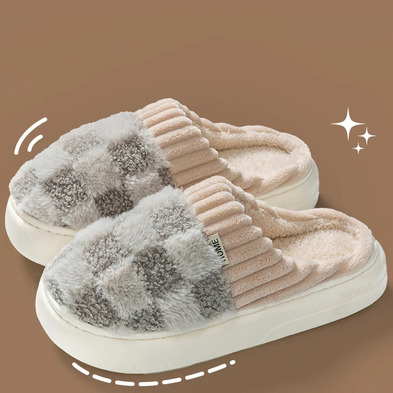 Comwarm Warm Plush House Slippers For Women Indoor Non-slip Couple Cozy Soft Sole Fluffy Slides Winter Fuzzy Lined Cotton Shoes