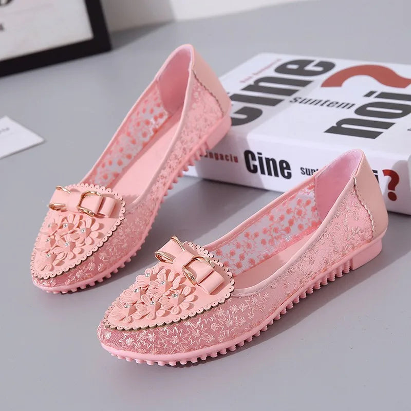 2024 Summer Women Bow Flower Sneakers Breathable Solid Color Comfortable Soft Bottom Non-slip Loafers Shoes for Women