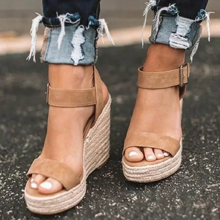 Wedge Sandals 2025 Fashion Weave Platform Plus Size High Heel Sandalias Thick Bottom Retro Ladies sandalias de mujeres en oferta