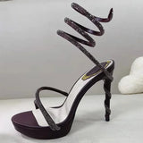 Summer Platform Sandals Woman Rhinestone Ankle Snake Twine Around Wedding Shoes Women High Heels Gladiator Sandals Women