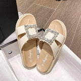 2023 rhinestone crystal buckle slippers women brand design crystal double flip flops female platform slides sandals big size 43