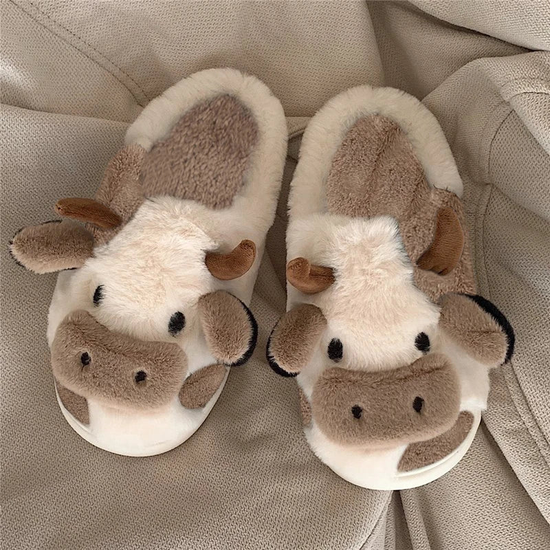 Cute Cartoon Cat Slippers Fluffy Home Thick Platform Slippers Women Men Winter Warm Plush Slides Indoor Lovely Cotton Shoes