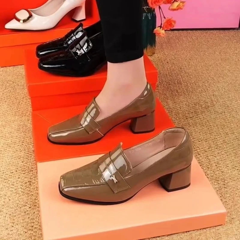 Women's Square Head High Heels Spring Autumn British Style Fashion Solid Colour Work Shoes Party Office Pumps Tacones De Mujer