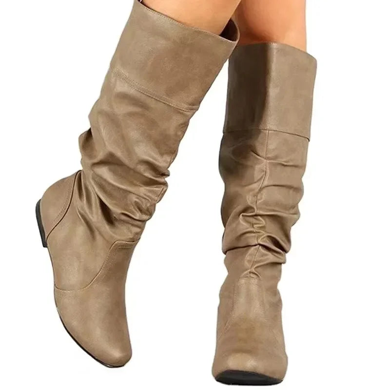 2023 Mid-Calf Boots Women Flat Shoes Spring Autumn Women High Boots Long Western Cowboy Boots Women Footwear Large size 35-43