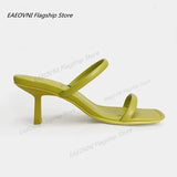 Women Summer Medium Heel Slippers Square Toe Heeled Slippers Casual Leather Stiletto Luxury Brand Shoe Fashion 2024 New Roman