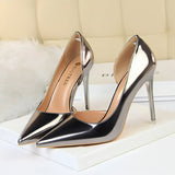 Women 10.5cm High Heels Pumps Lady Stripper Metallic Leather Scarpins Wedding Stiletto Heels Party Silver Champagne Gold Shoes