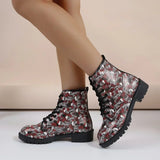 Women's Printed Short Boots Autumn/Winter New Fashion Skull Head Printed Comfortable Casual Shoes Luxury Travel Durable