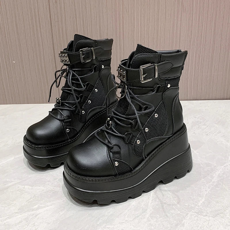 Women's Boots 2023 Autumn Women Ankle Boots Platform Wedges High Heels Short Boots New Fashion Design Zip Cosplay Shoes of Women