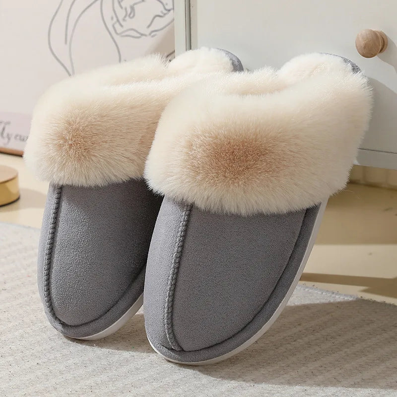 Winter Home Slippers Men and Women Couples Indoor and Outdoor Warm Slippers Cotton Fulffy Fur Slippers Non-Slip Unisex Shoes