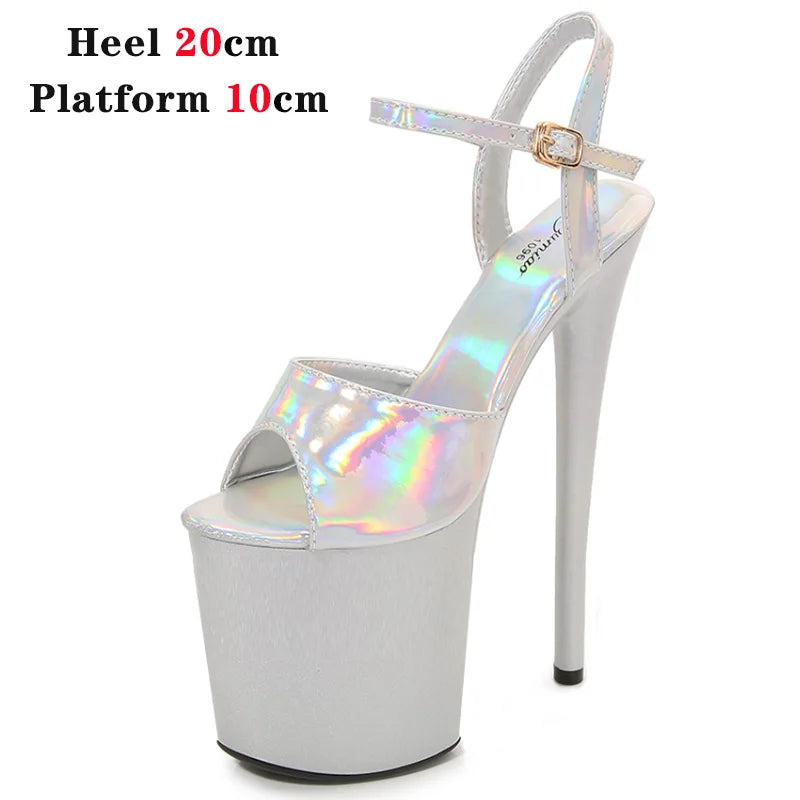 Women Sexy Show Sandals 15 17 20CM High Heels Sexy Platform Laser Color Sandals Girls Shoe for Party Club Striptease Shoes