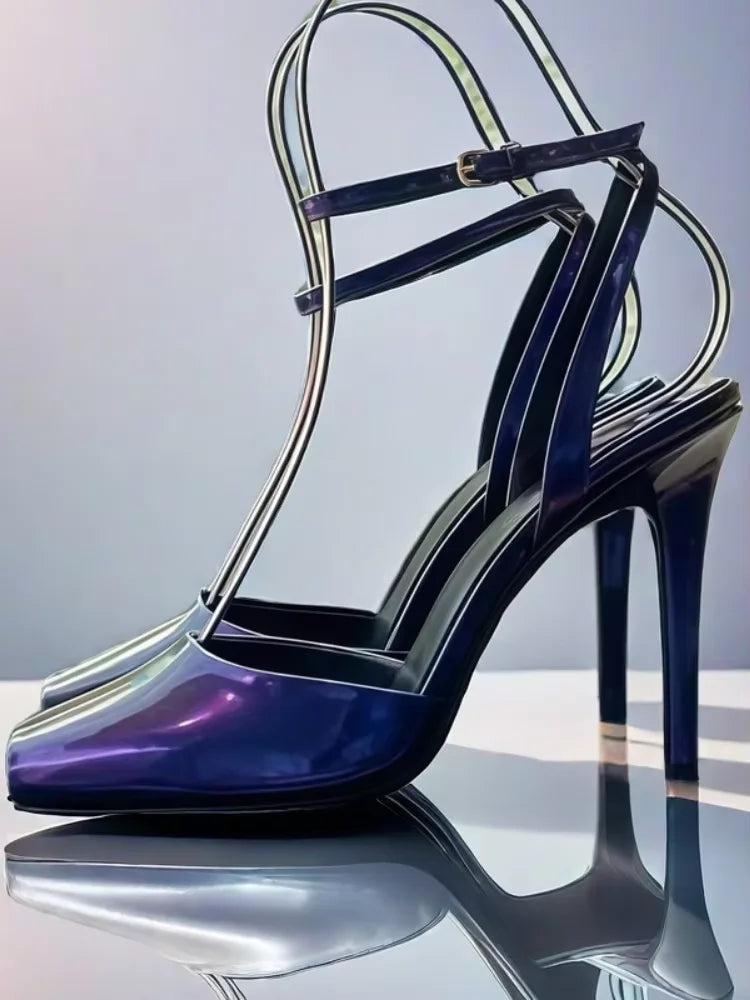 2025 Women's High-heeled Fish Mouth Buckle Sandals with European and American Sexy Fashion Stage Walking Shoes Banquet Shoes