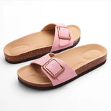 Kidmi Women Clogs Slippers Summer Clogs Flat Sandals Cork Mules Beach Slides With Double Buckle 2024 Outdoor Women Flat Sandals
