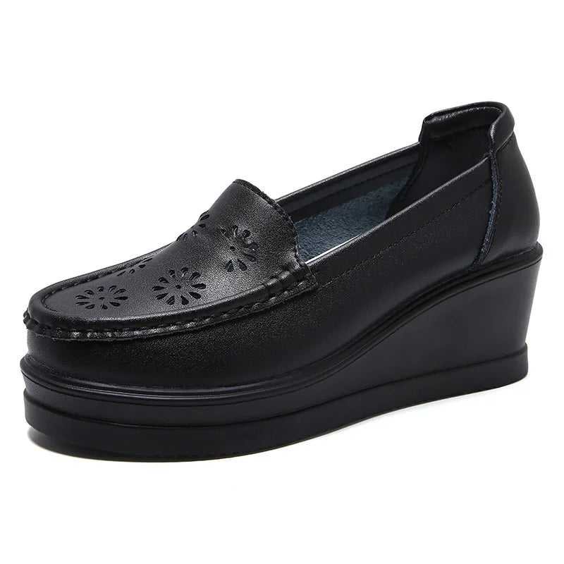 GKTINOO New Women's Genuine Leather Sneakers Platform Shoes Wedges White Lady Casual Shoes Swing mother Shoes Size 34-40