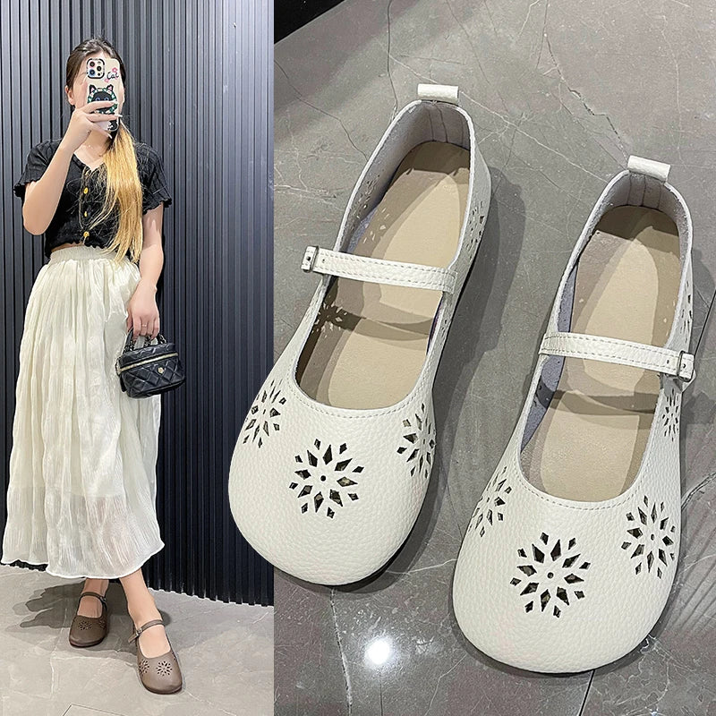 2024 Spring and Autumn Barefoot Ballet Mary Jane Women's Flat Soft Shoes Hollow Soft Sole Women's Shoes Loafers Women