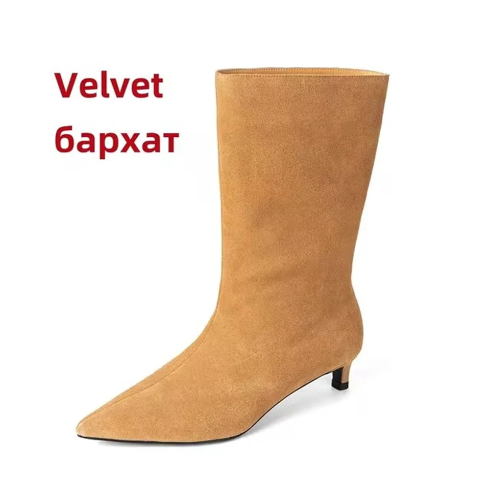 FEDONAS Pointed Toe Stiletto Geuine Leather Boots for Women Mid-calf Tube Shoes Fashion Autumn Winter Knight Boots Party Shoes