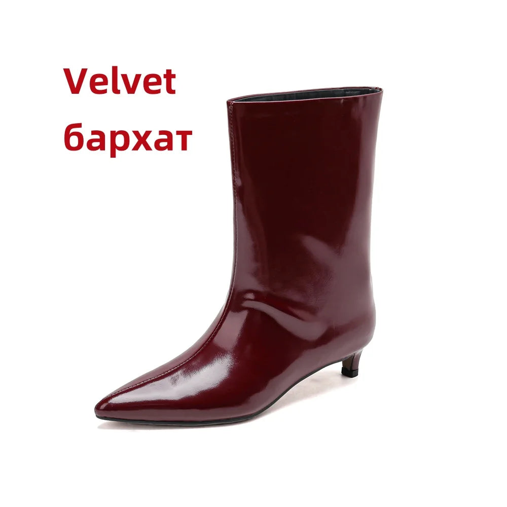 FEDONAS Pointed Toe Stiletto Geuine Leather Boots for Women Mid-calf Tube Shoes Fashion Autumn Winter Knight Boots Party Shoes