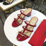 luxury women's shoes Gladiator shoes woman 2024 trend For Women's Sandals Summer Slippers Chunky Heel Leather Rivets High heels