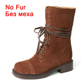 JOZHAMTA Size 34-42 Women Ankle High Boots Genuine Leather Lace-Up Thick Heels Shoes Fall Winter Platform Chelsea Short Booties