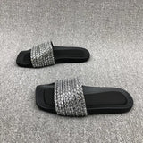 2023 Summer Fashion New Sexy Casual Outerwear Solid Color Crystal Flat Slippers Comfortable Sandals Zapatos Mujer