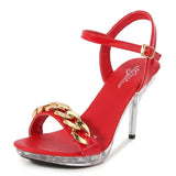 Voesnees High Quality Gold Chain Design Women Sandals Summer Beach Party Shoes Plus Size Transparent Platform 9.5CM Stilettos