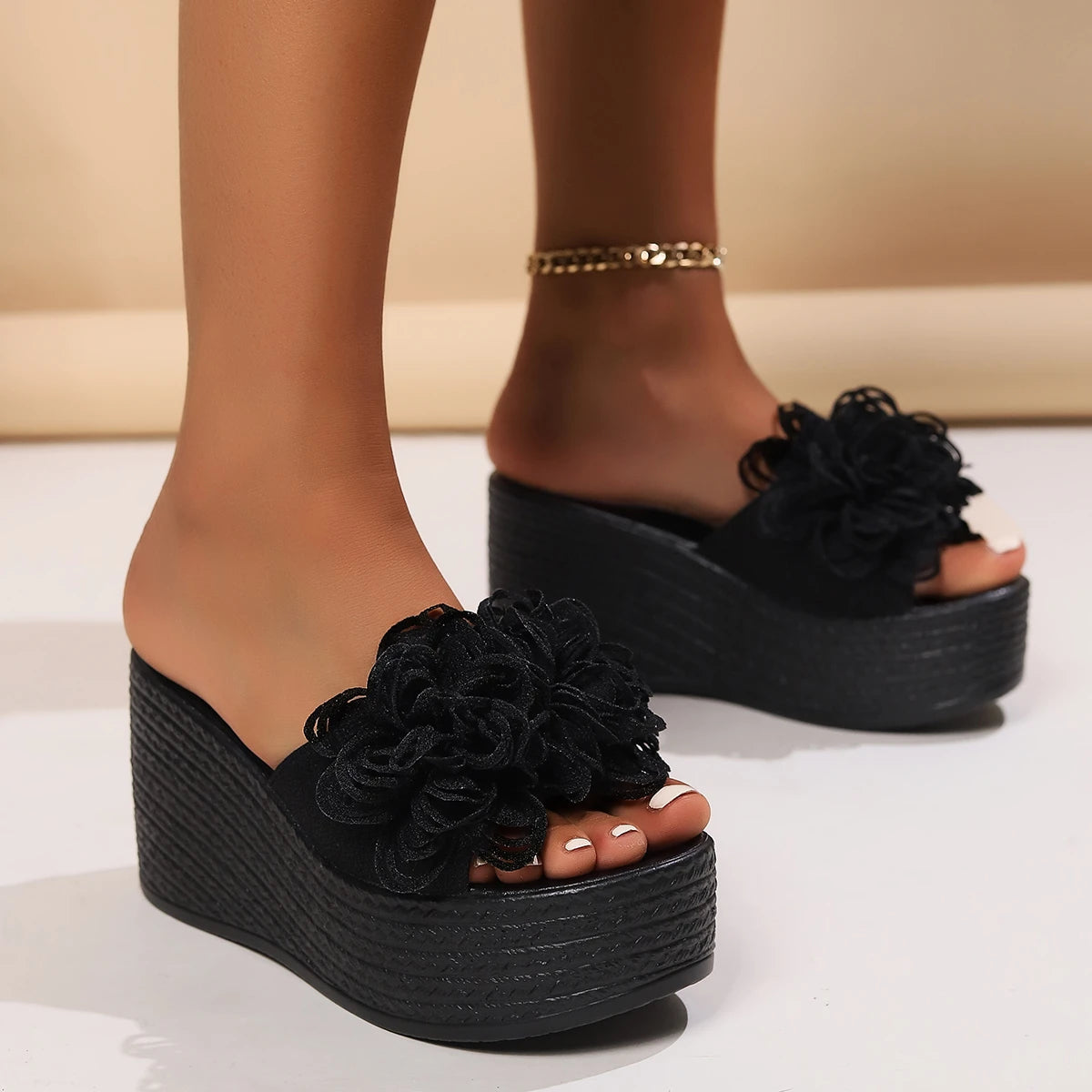 2024 Wedges Sandals Women Slippers Summer Beach Platform Shoes Flower Slippers Women High Heel Slippers Women
