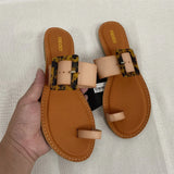 Women Leather Summer Sandals Shoes Retro design Thin Straps Open Toe Beach Slides Flat with Plus Size 41 Female Footwear